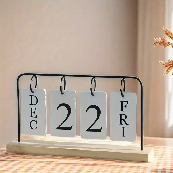 Elegant Wooden Flip Calendar with Metal Frame - Image 6