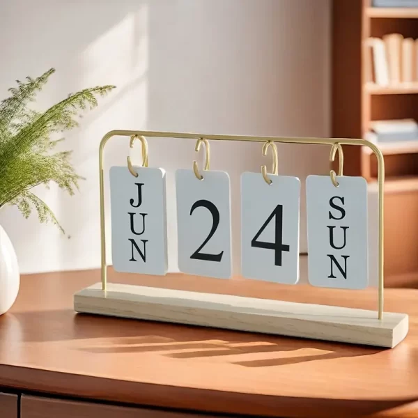 Elegant Wooden Flip Calendar with Metal Frame