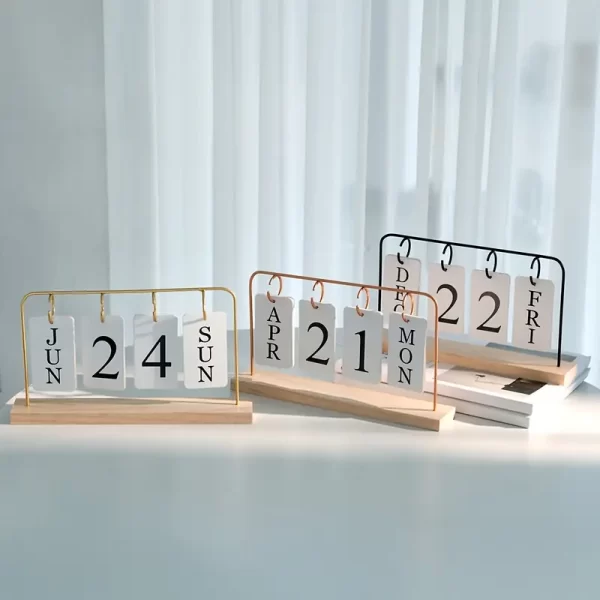 Elegant Wooden Flip Calendar with Metal Frame - Image 10