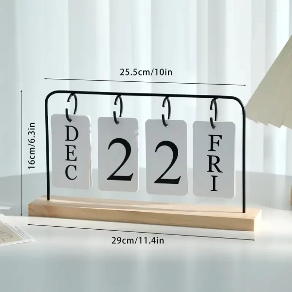 Elegant Wooden Flip Calendar with Metal Frame - Image 2