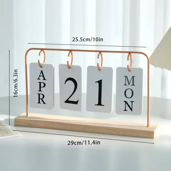 Elegant Wooden Flip Calendar with Metal Frame - Image 11